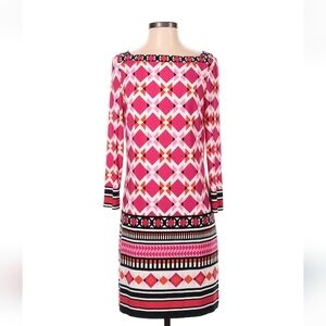 Eliza J Women's Dress Pink Geometric Diamond Print Jersey Knit V Back Shift  4